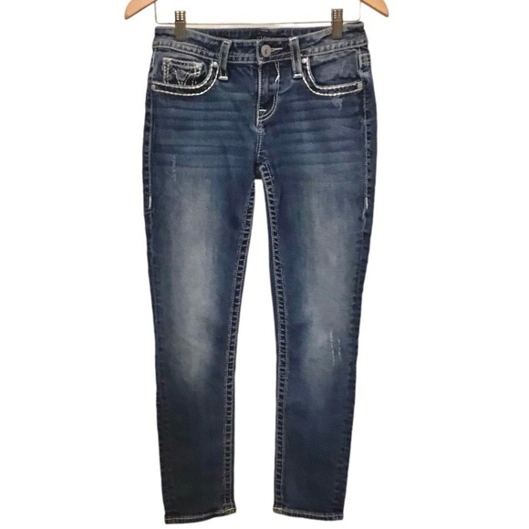 Vigoss 2 Capri Jeans Heritage Fit Stretch Low Rise Embroidered Logo Cropped - Picture 3 of 13